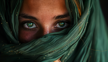 young woman with green eyes and a green hijab