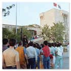 Outside castle ahead of jousting and dinner event Rota, Spain 1985
