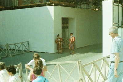 Photo of two Vatican guards taking a break outside in 1985